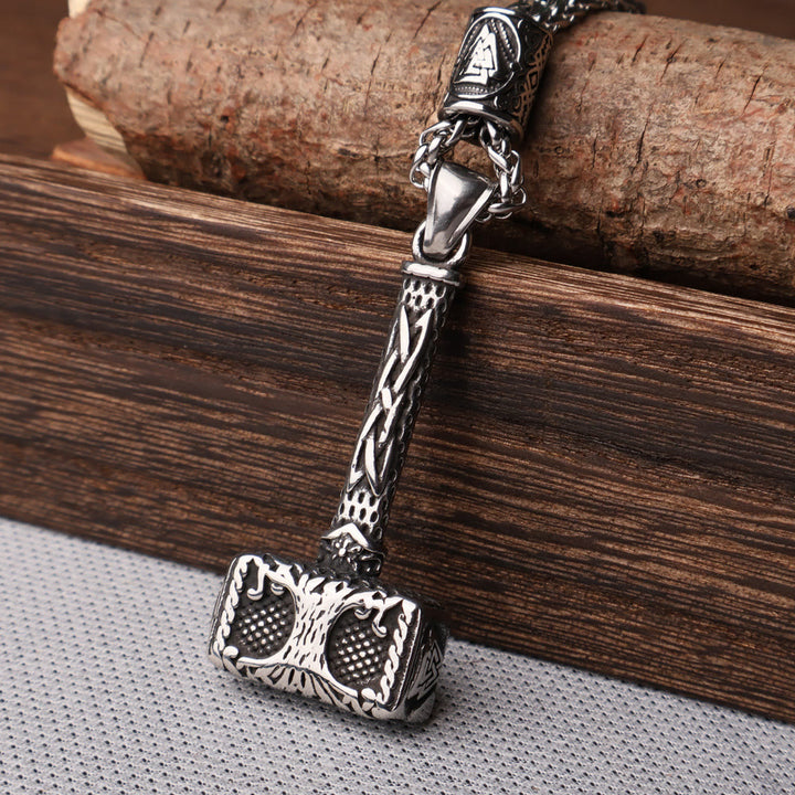 WorldNordische Mjölnir mit Valknut Yggdrasil Halskette