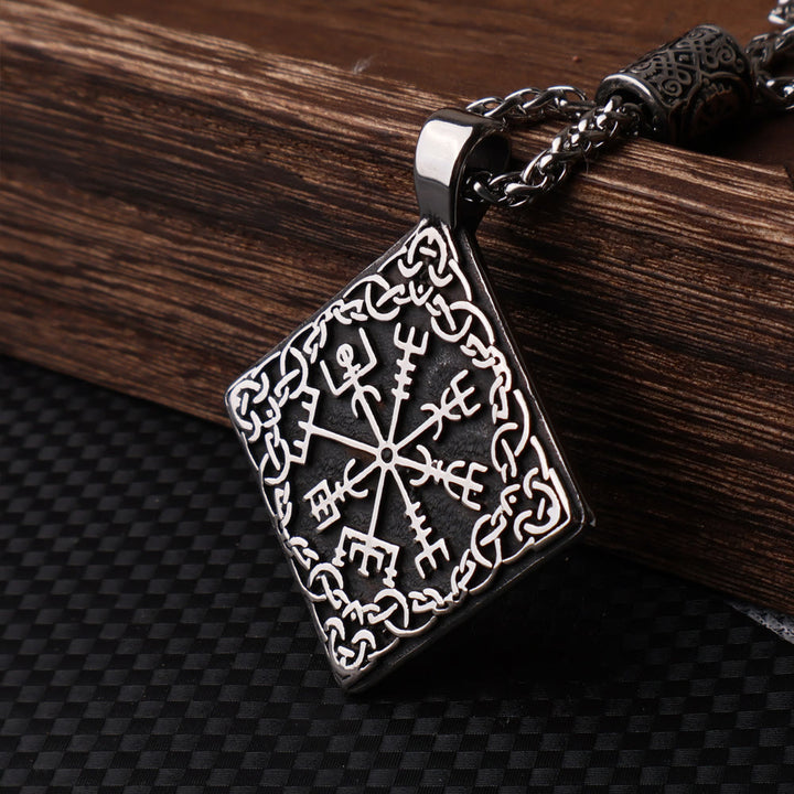 WorldNorse Keltischer Knoten umgeben Vegvisir geometrische Halskette