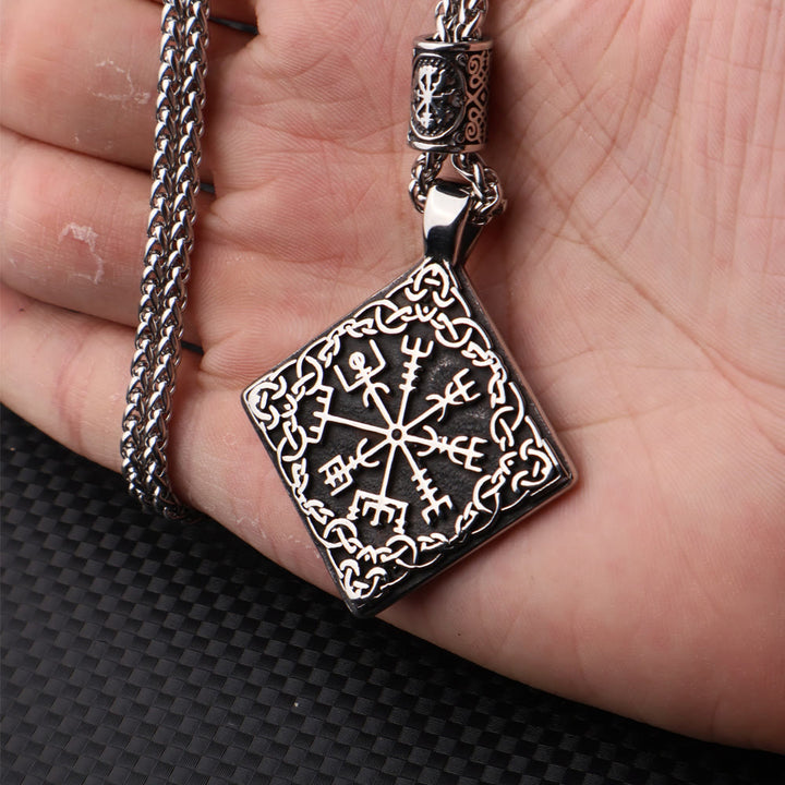 WorldNorse Keltischer Knoten umgeben Vegvisir geometrische Halskette