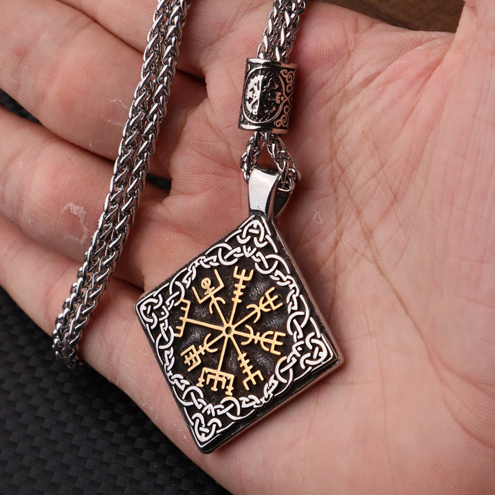 WorldNorse Keltischer Knoten umgeben Vegvisir geometrische Halskette