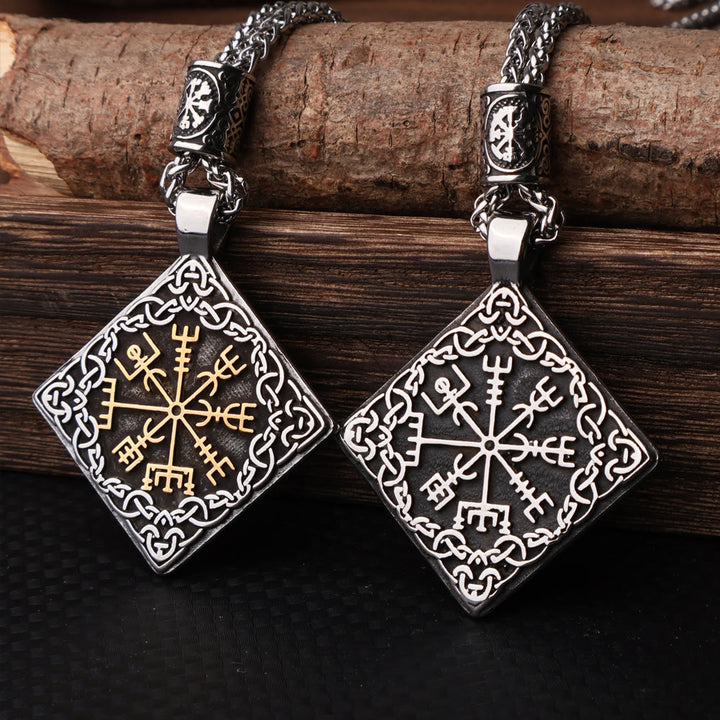 WorldNorse Keltischer Knoten umgeben Vegvisir geometrische Halskette