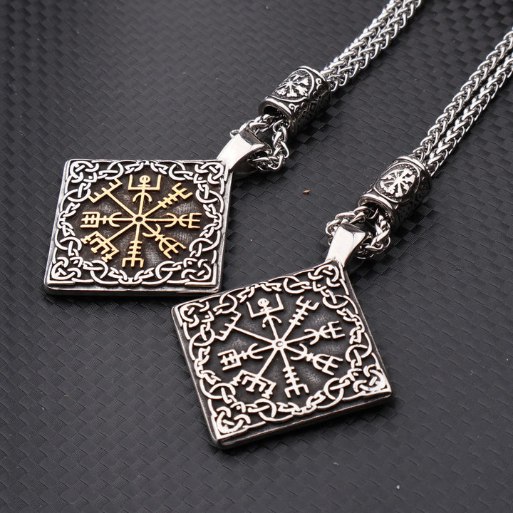 WorldNorse Keltischer Knoten umgeben Vegvisir geometrische Halskette