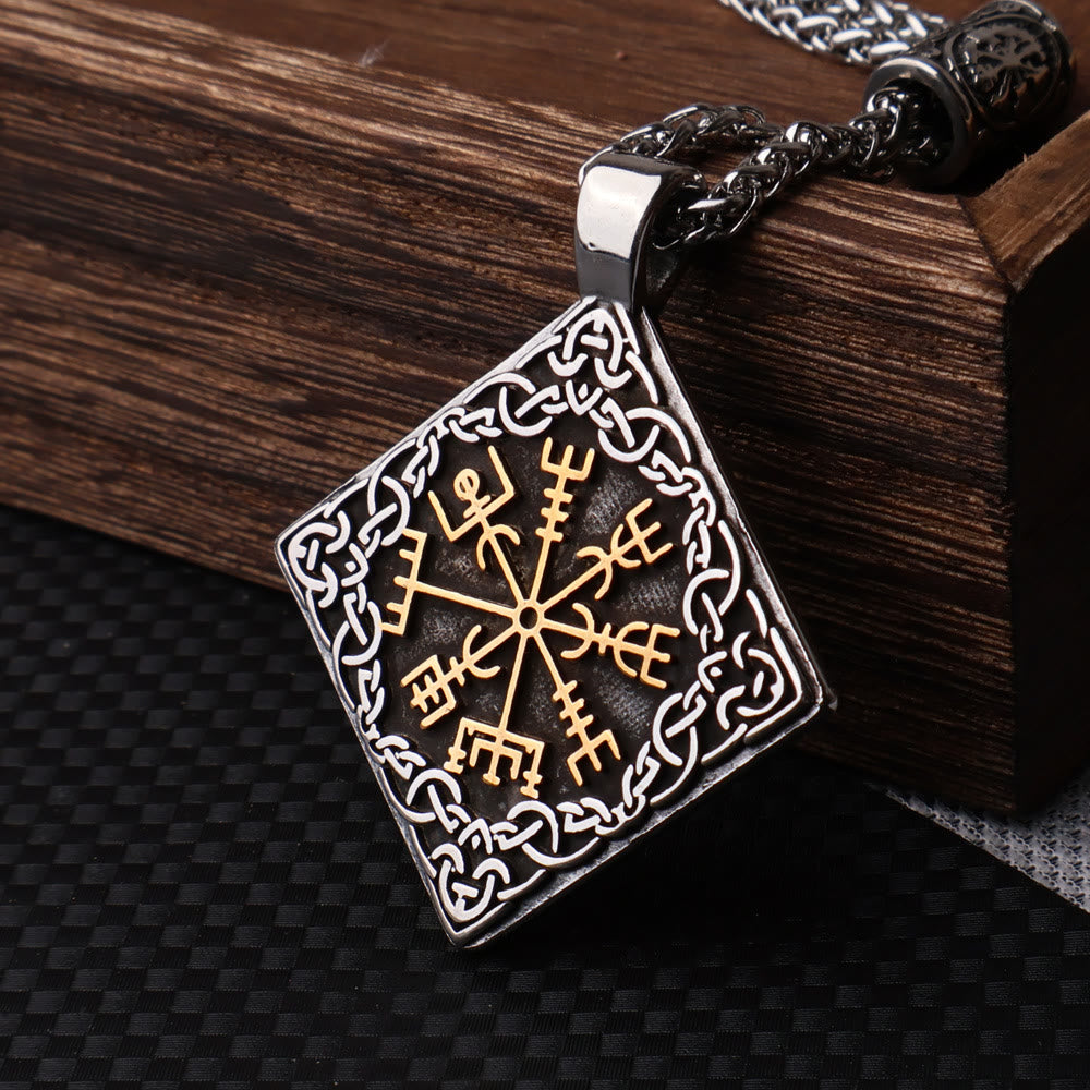 WorldNorse Keltischer Knoten umgeben Vegvisir geometrische Halskette