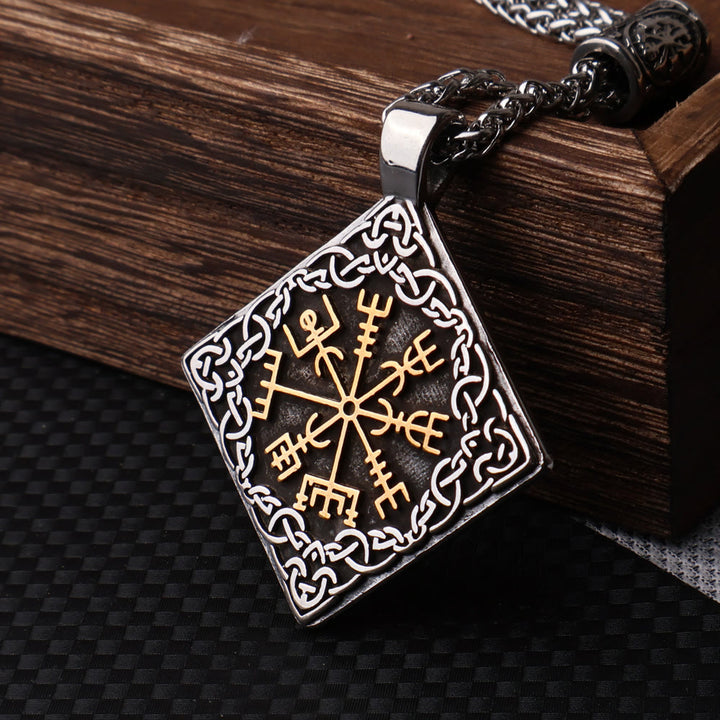 WorldNorse Keltischer Knoten umgeben Vegvisir geometrische Halskette
