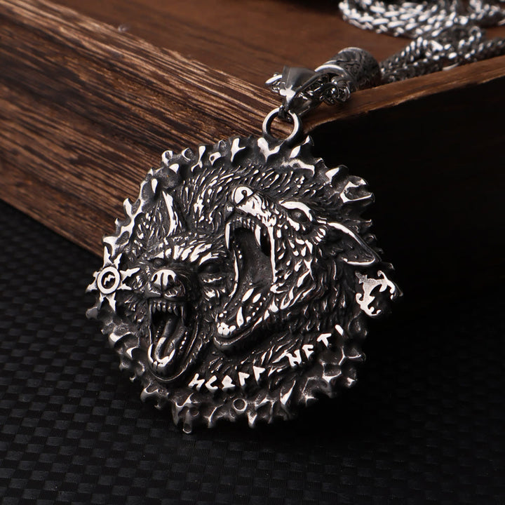 WorldNorse Nordische Halskette mit doppeltem Wolf