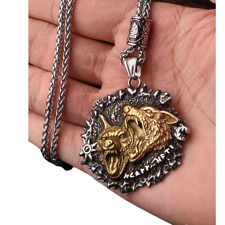 WorldNorse Nordische Halskette mit doppeltem Wolf