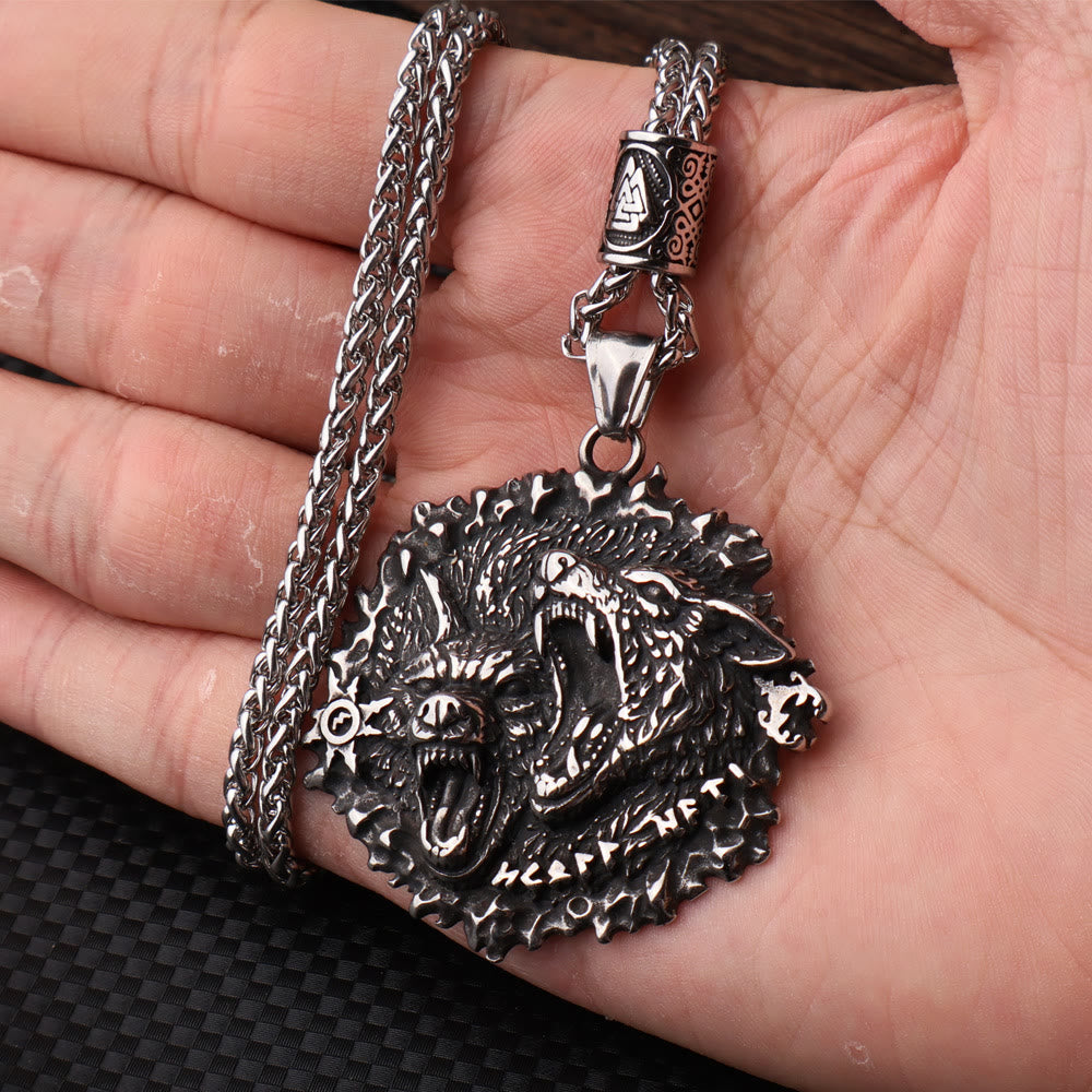 WorldNorse Nordische Halskette mit doppeltem Wolf