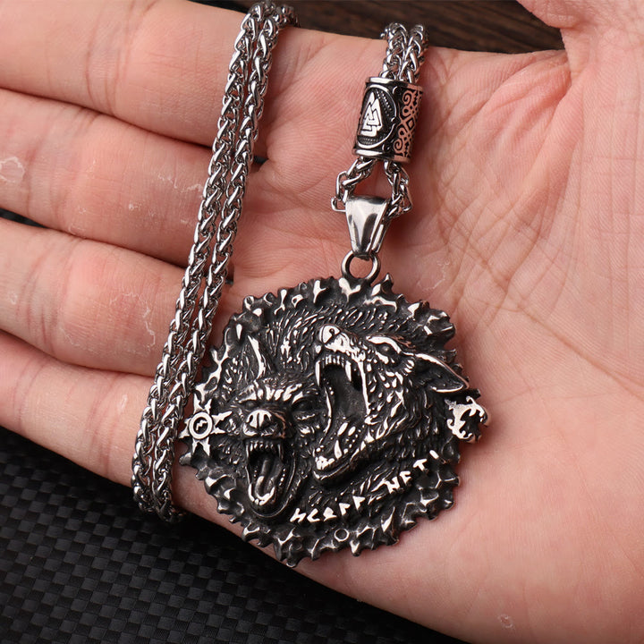 WorldNorse Nordische Halskette mit doppeltem Wolf