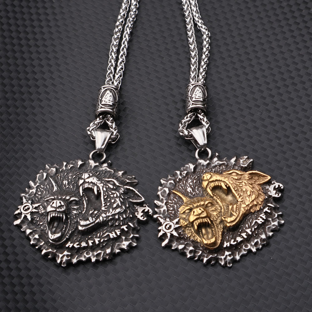 WorldNorse Nordische Halskette mit doppeltem Wolf