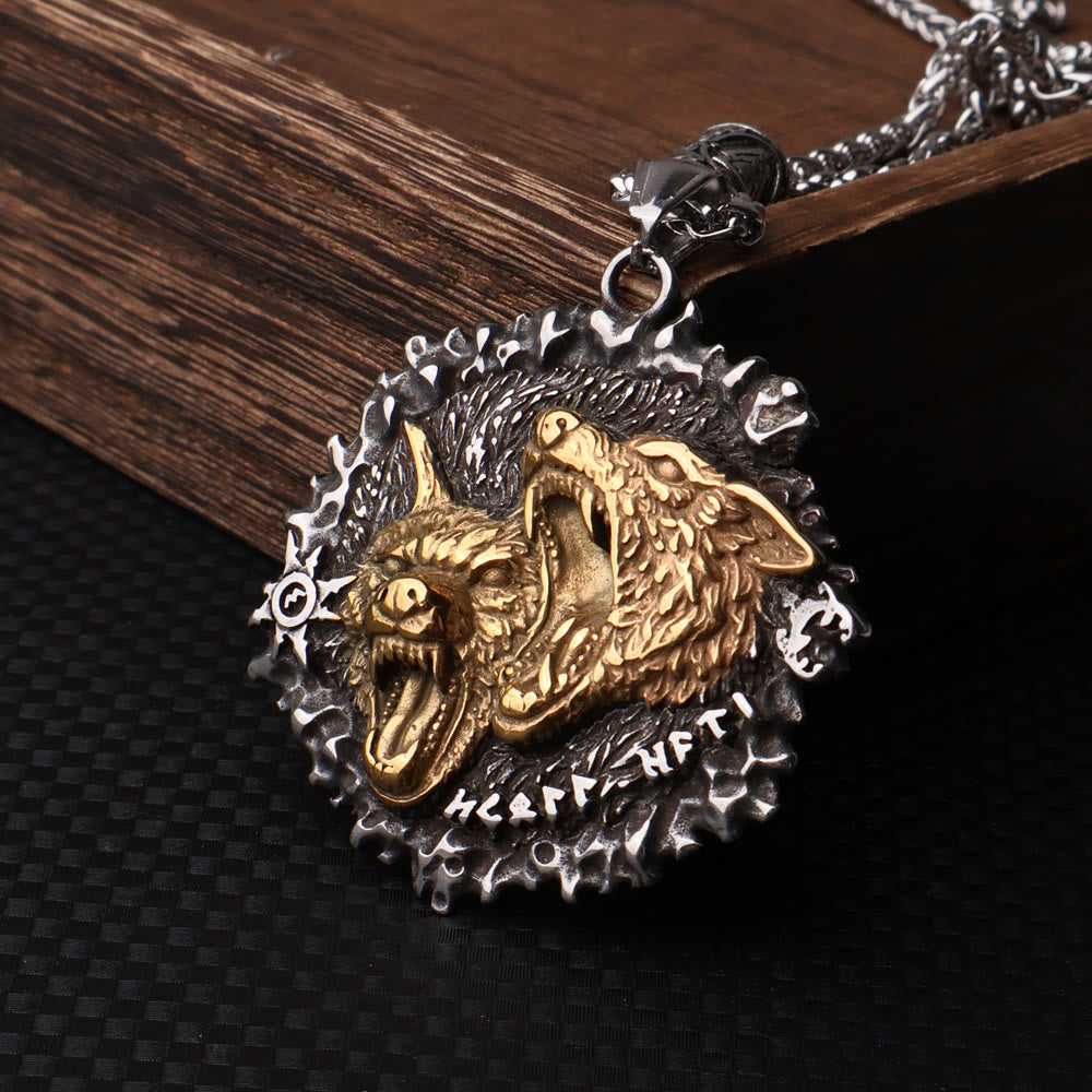 WorldNorse Nordische Halskette mit doppeltem Wolf