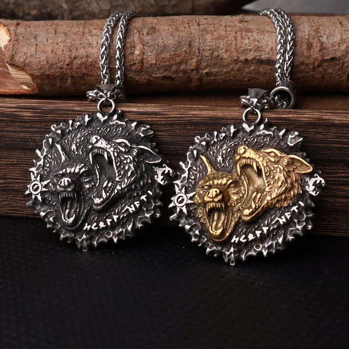 WorldNorse Nordische Halskette mit doppeltem Wolf