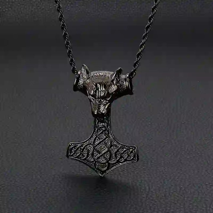 WorldNorse Halskette mit Thors Hammer und Wolf in 3 Farben