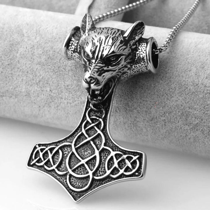 WorldNorse Halskette mit Thors Hammer und Wolf in 3 Farben