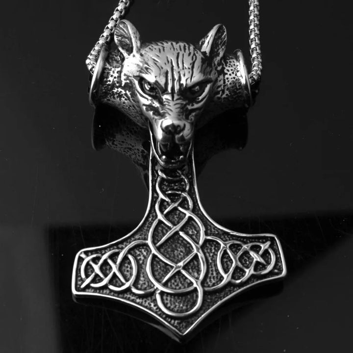 WorldNorse Halskette mit Thors Hammer und Wolf in 3 Farben