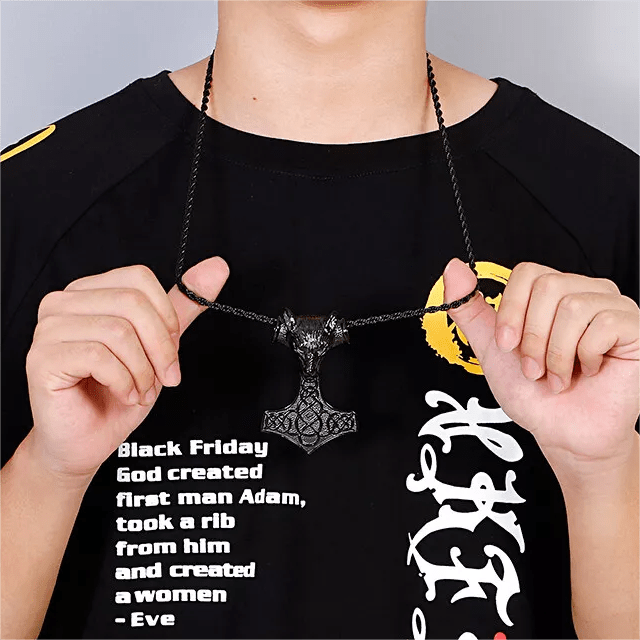 WorldNorse Halskette mit Thors Hammer und Wolf in 3 Farben