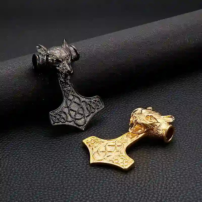 WorldNorse Halskette mit Thors Hammer und Wolf in 3 Farben