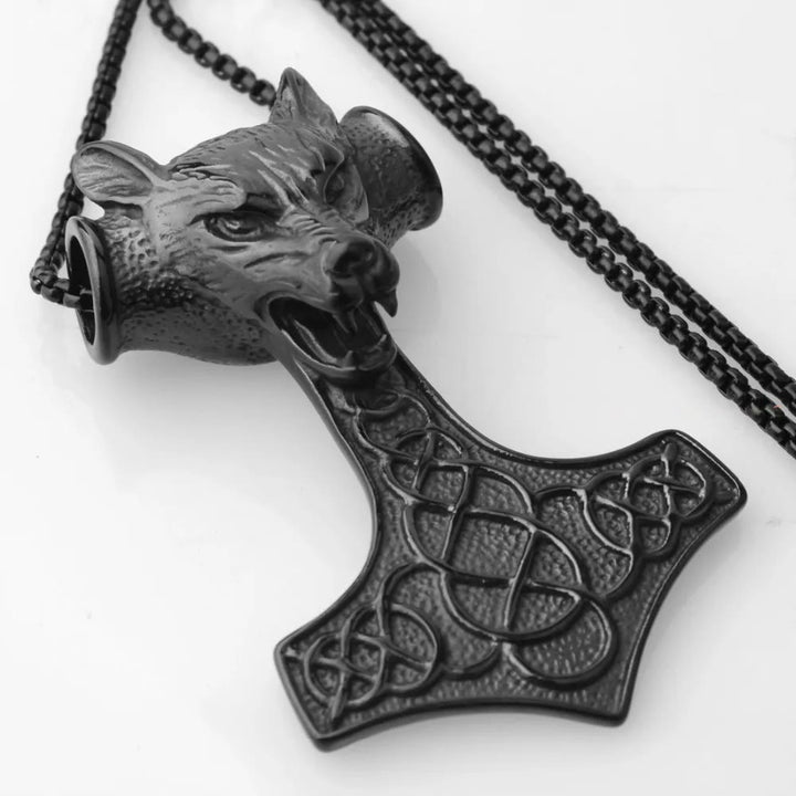 WorldNorse Halskette mit Thors Hammer und Wolf in 3 Farben