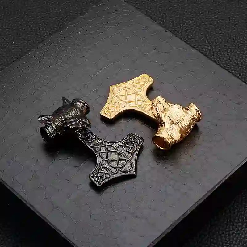 WorldNorse Halskette mit Thors Hammer und Wolf in 3 Farben