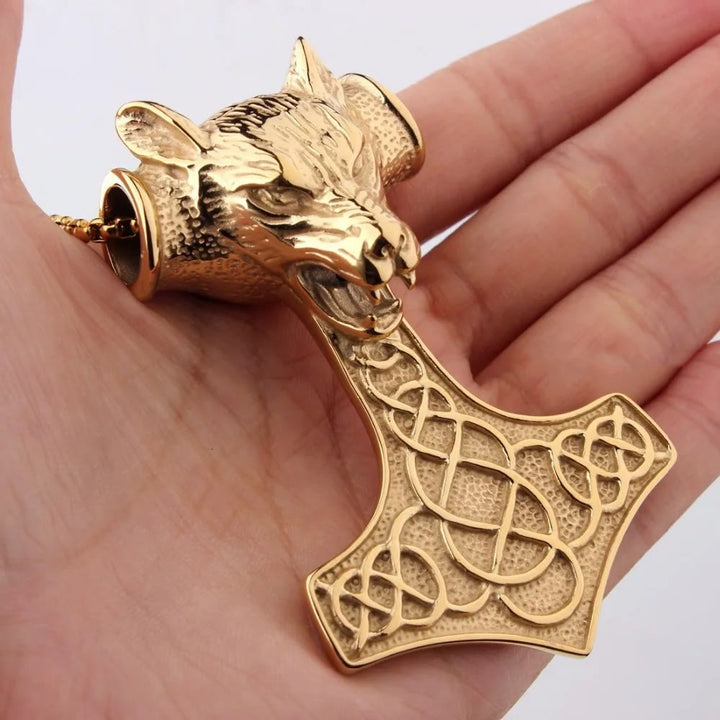 WorldNorse Halskette mit Thors Hammer und Wolf in 3 Farben