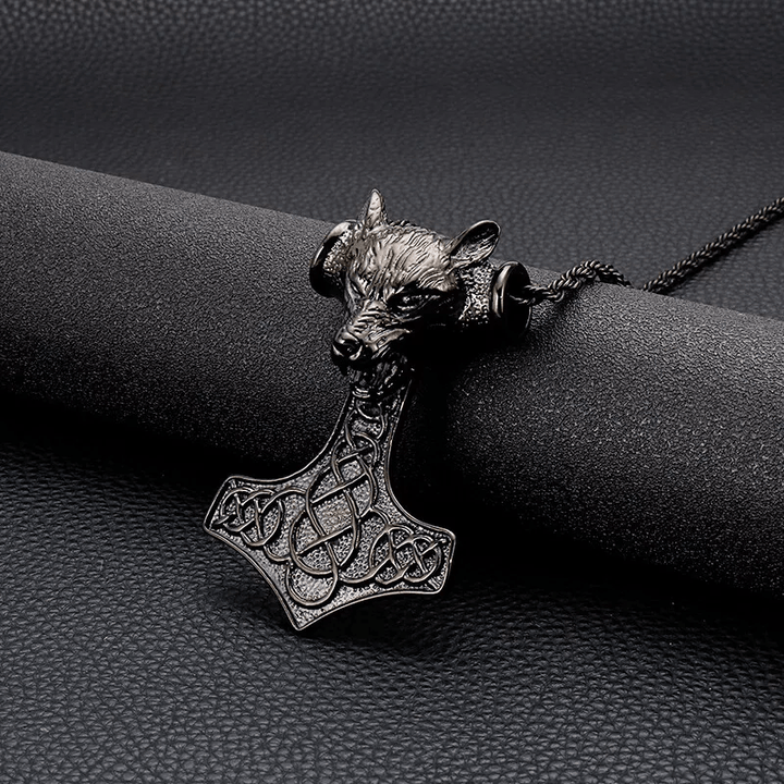 WorldNorse Halskette mit Thors Hammer und Wolf in 3 Farben