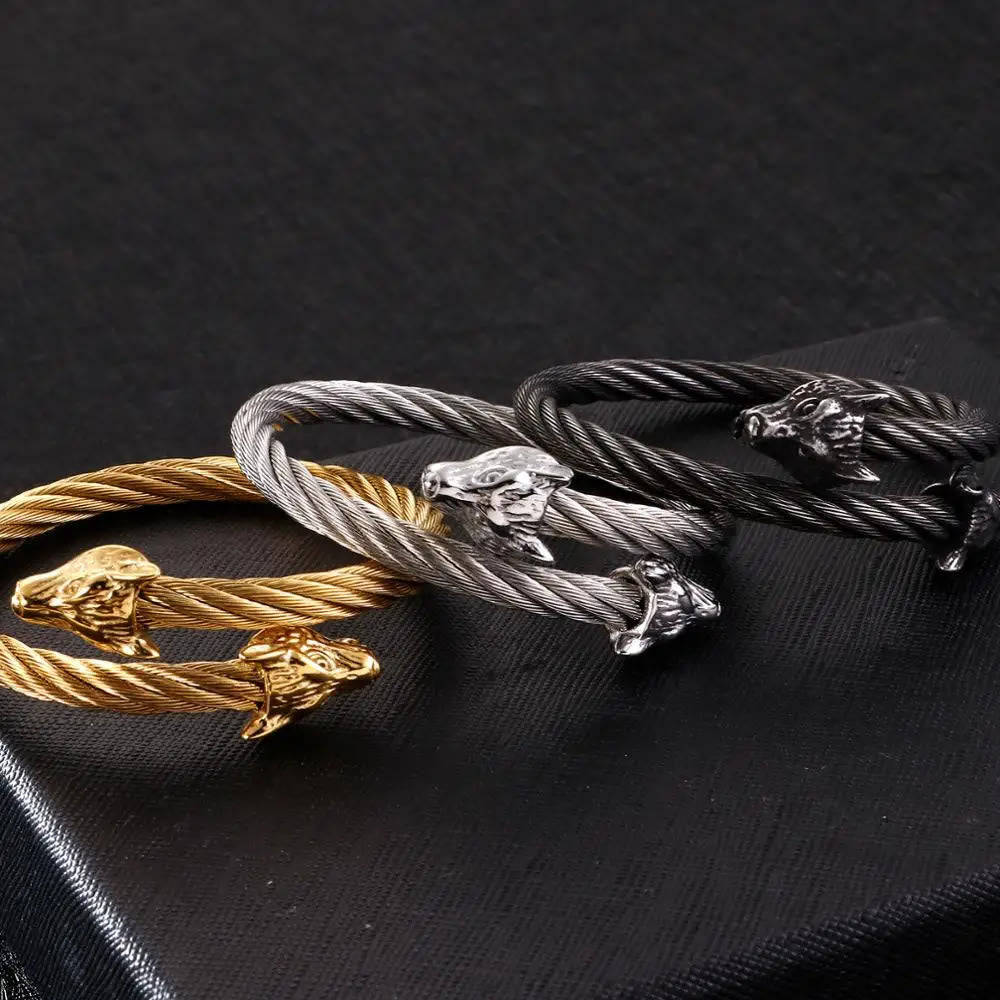 WorldNorse Wolf Gedrehtes offenes Armband