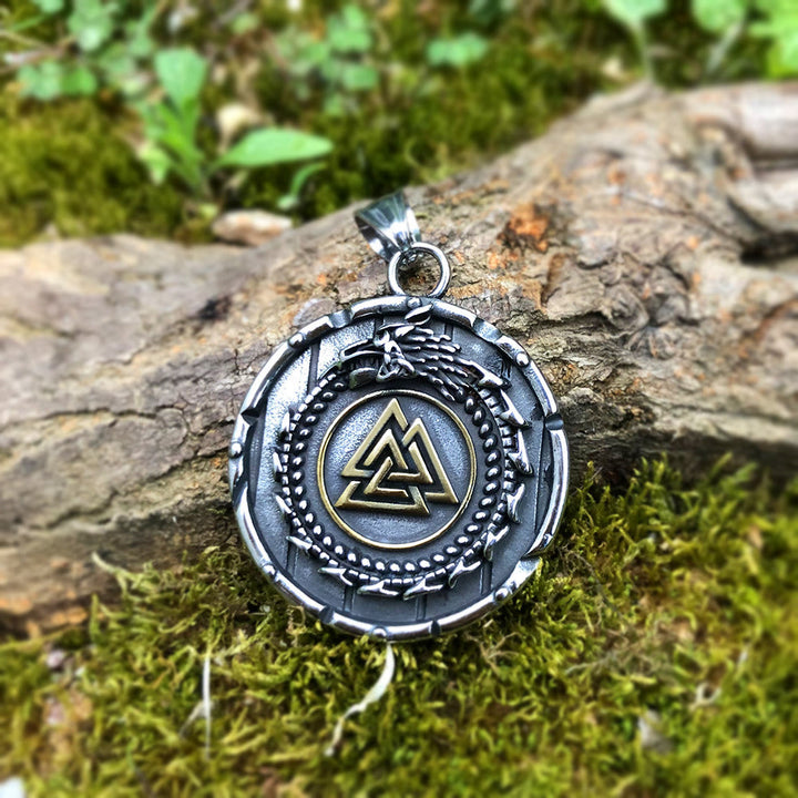 WorldNorse Valknut Wikinger Drache Ouroboros Anhänger Halskette