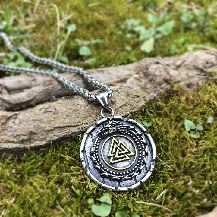 WorldNorse Valknut Wikinger Drache Ouroboros Anhänger Halskette