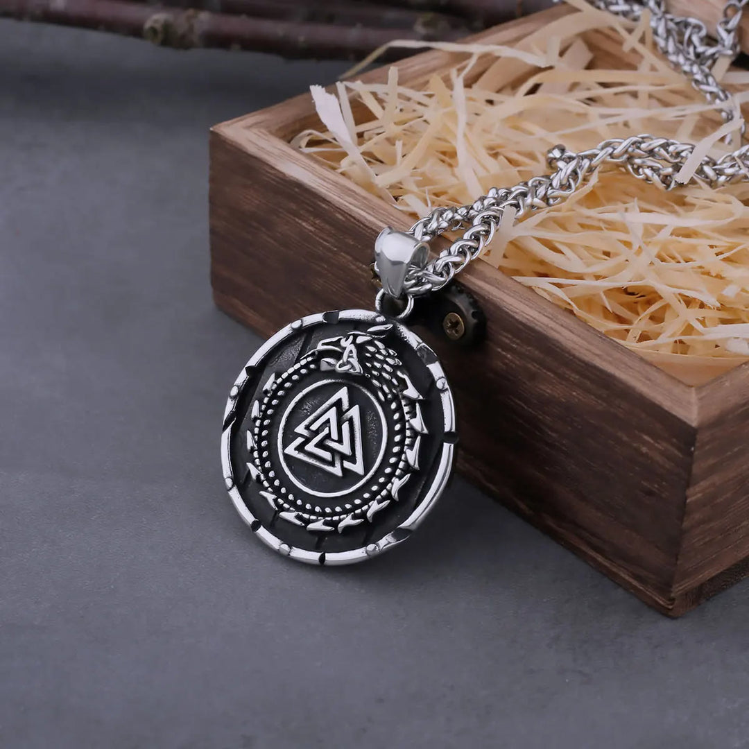 WorldNorse Valknut Wikinger Drache Ouroboros Anhänger Halskette