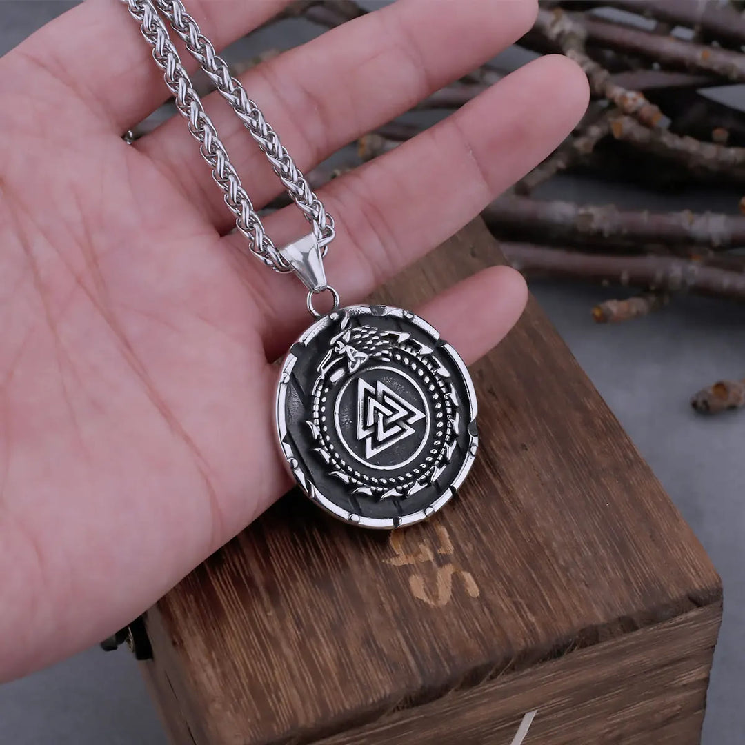 WorldNorse Valknut Wikinger Drache Ouroboros Anhänger Halskette