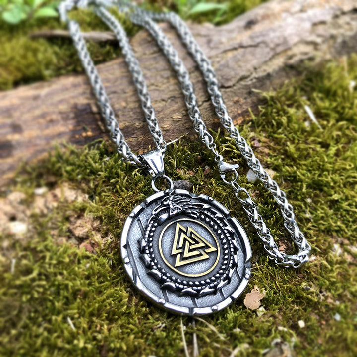 WorldNorse Valknut Wikinger Drache Ouroboros Anhänger Halskette