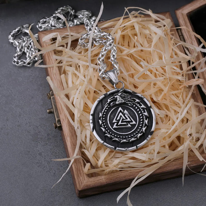 WorldNorse Valknut Wikinger Drache Ouroboros Anhänger Halskette