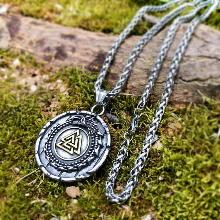 WorldNorse Valknut Wikinger Drache Ouroboros Anhänger Halskette
