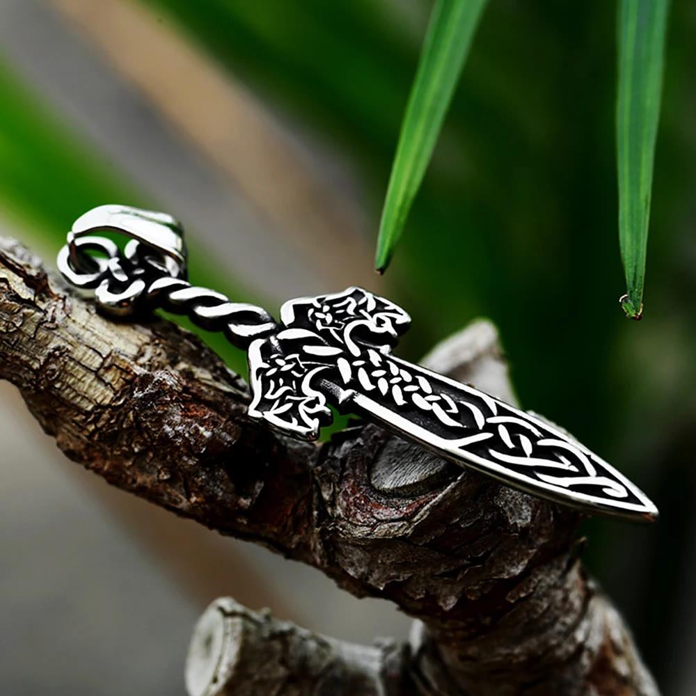 WorldNorse Halskette mit Keltischer Knoten und Schwert, nordischer Wikinger-Krieger
