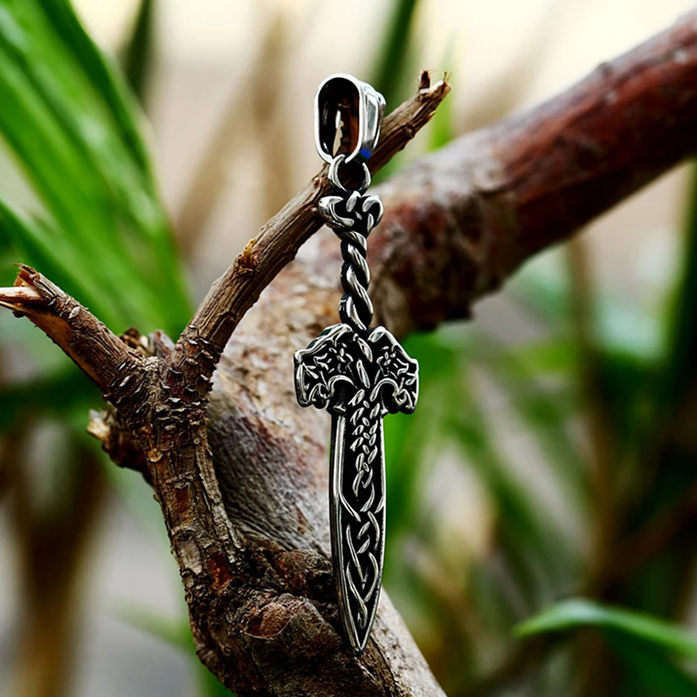 WorldNorse Halskette mit Keltischer Knoten und Schwert, nordischer Wikinger-Krieger