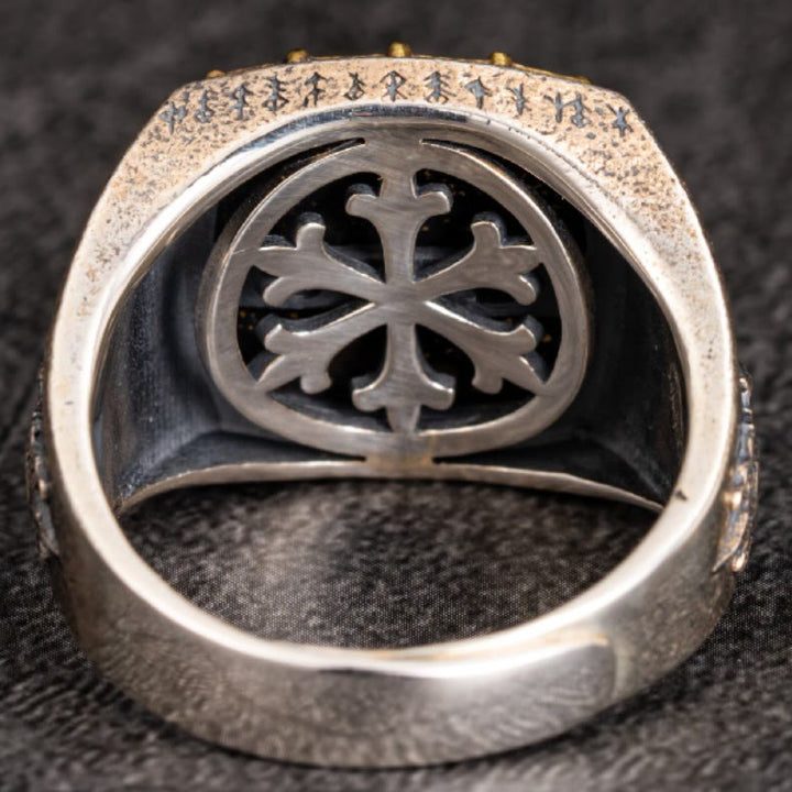 WorldNorse Ring aus handgefertigtem 925er Silber mit Valknut und Wikingersymbolen - image 1