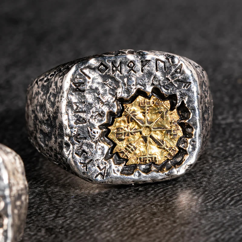 WorldNorse handgefertigtes 925er Silber Wikinger Siegelring Magischer Kreis - Einstellbar - NEIN DANKE - image 0