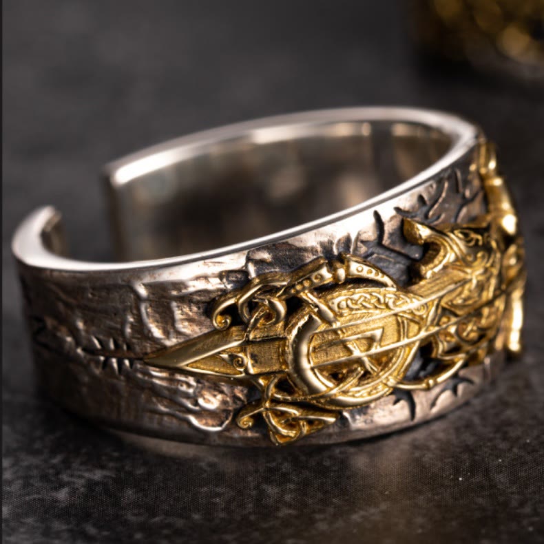 WorldNorse 925 Sterling Silber Schwert Nordischer Drache Offener Ring
