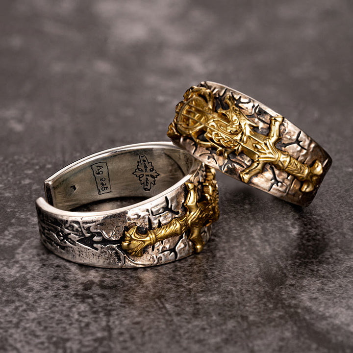 WorldNorse 925 Sterling Silber Schwert Nordischer Drache Offener Ring - image 5