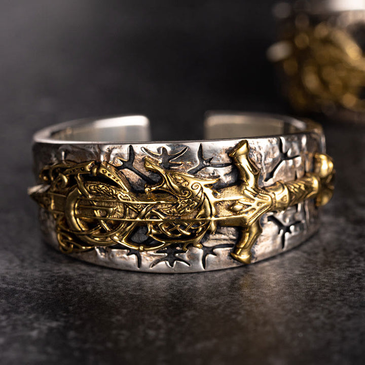 WorldNorse 925 Sterling Silber Schwert Nordischer Drache Offener Ring