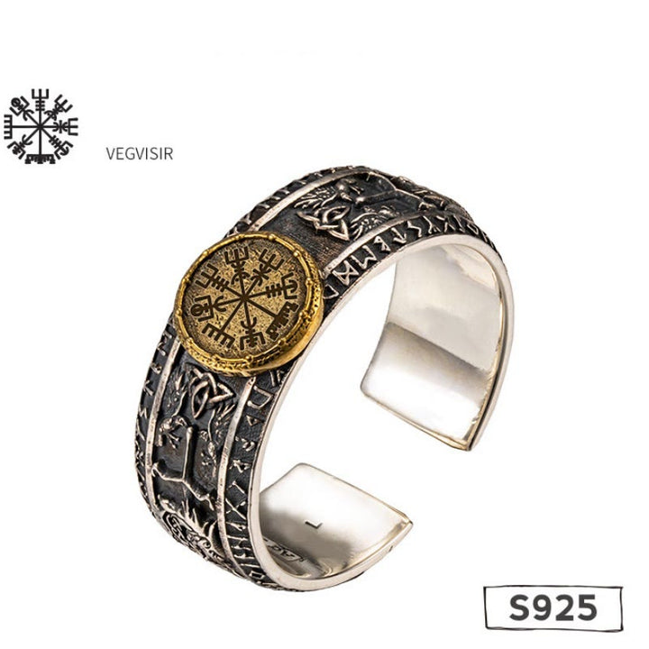 WorldNorse handgefertigtes 925er Silber Drachen Runen offener Ring - Vegvisir - 65mm-67mm - image 15