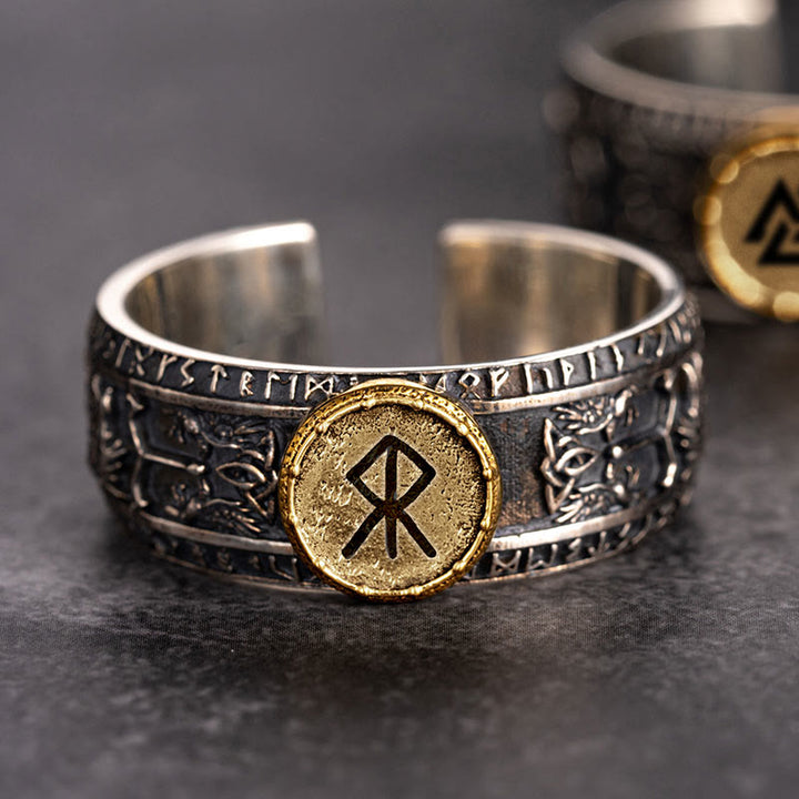 WorldNorse handgefertigtes 925er Silber Drachen Runen offener Ring - Mut - 65mm-67mm - image 0
