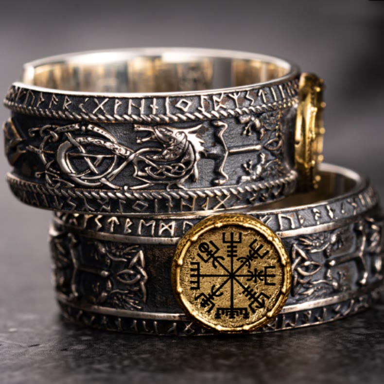 WorldNorse 925 Sterling Silber Drachen Runen offener Ring