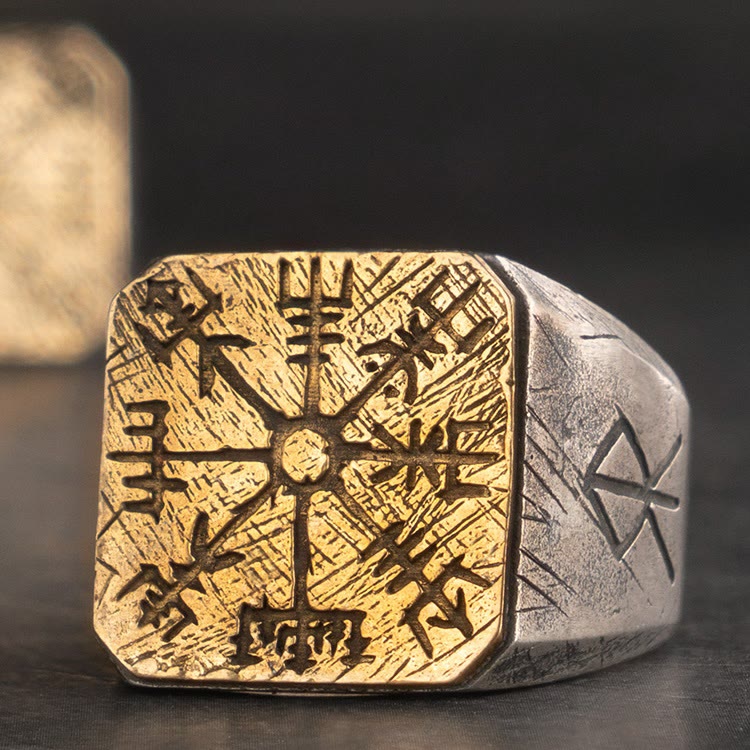 WorldNorse handgefertigtes 925er Silber Vegvisir Wikinger Siegelring - Einstellbar - NEIN DANKE - image 0