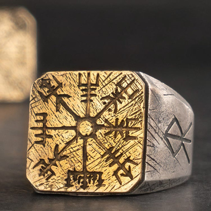 WorldNorse handgefertigtes 925er Silber Vegvisir Wikinger Siegelring - Einstellbar - NEIN DANKE - image 0