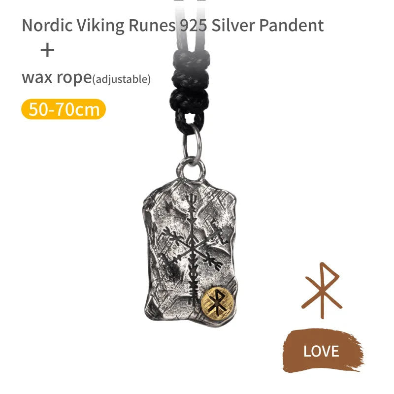 WorldNorse handgefertigtes 925er Silber Rune mit Vegvisir Halskette - Liebe - Wachsseil - image 5