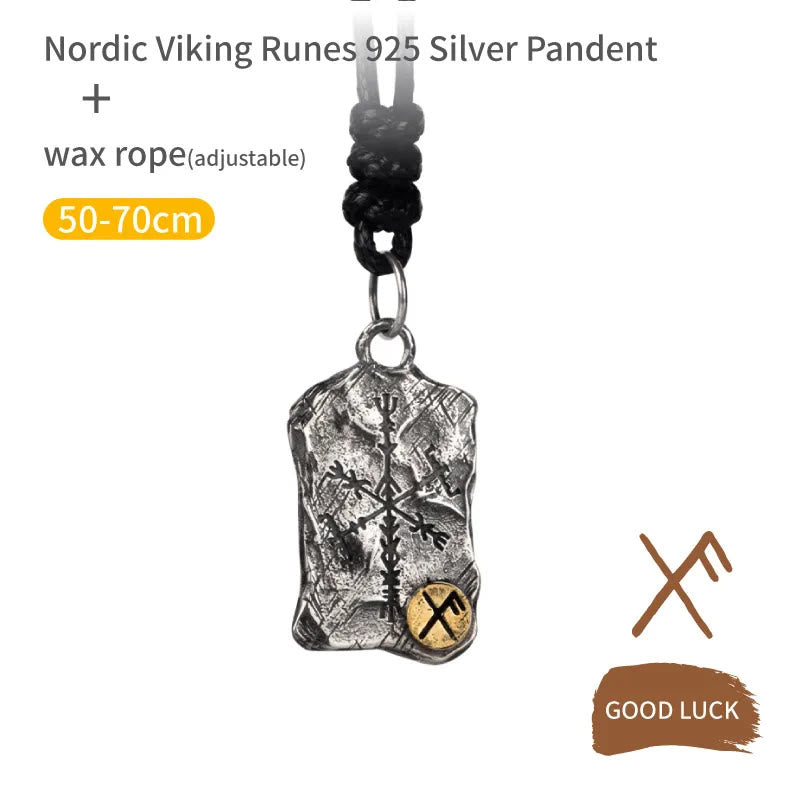 WorldNorse handgefertigtes 925er Silber Rune mit Vegvisir Halskette - Glücklich - Wachsseil - image 15