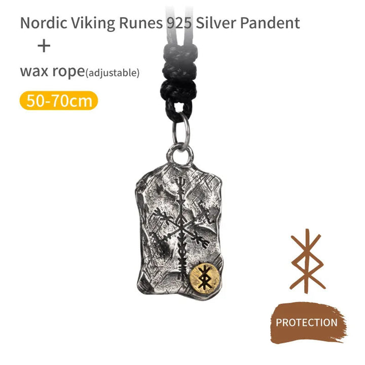 WorldNorse handgefertigtes 925er Silber Rune mit Vegvisir Halskette - Schutz - Wachsseil - image 7