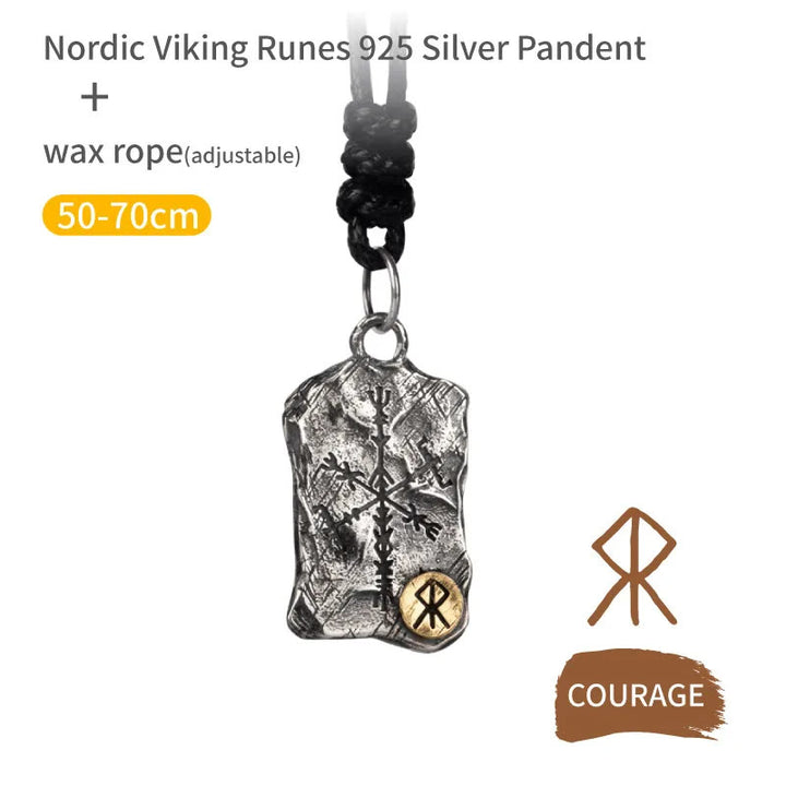 WorldNorse handgefertigtes 925er Silber Rune mit Vegvisir Halskette - Mut - Wachsseil - image 1