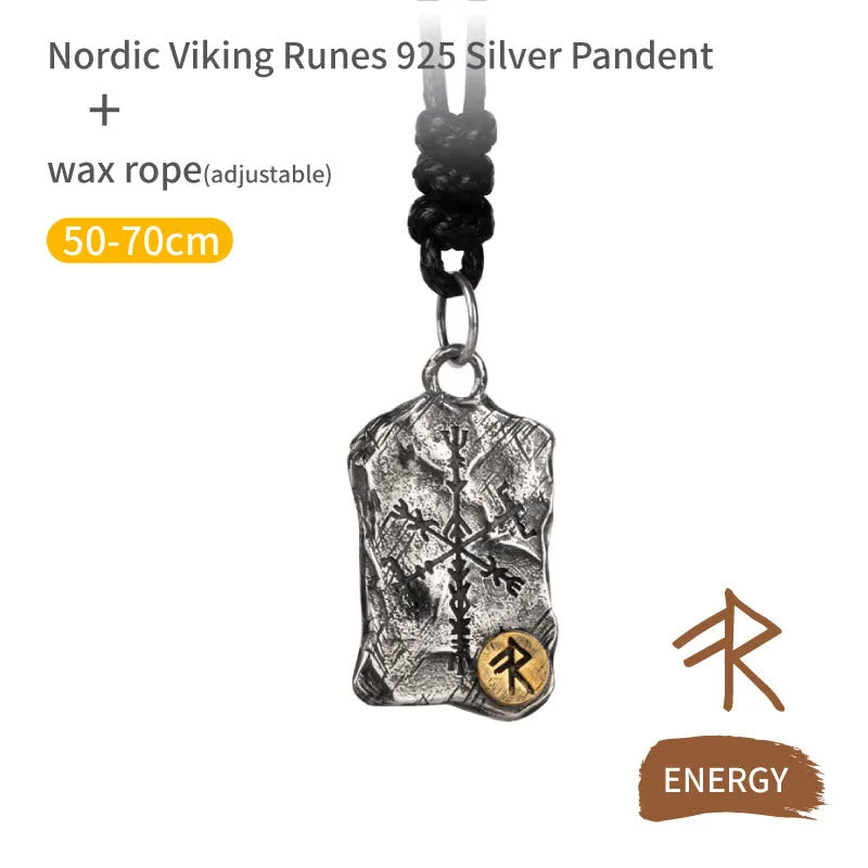 WorldNorse handgefertigtes 925er Silber Rune mit Vegvisir Halskette - Energie - Wachsseil - image 3