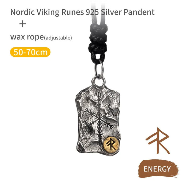WorldNorse handgefertigtes 925er Silber Rune mit Vegvisir Halskette - Energie - Wachsseil - image 3